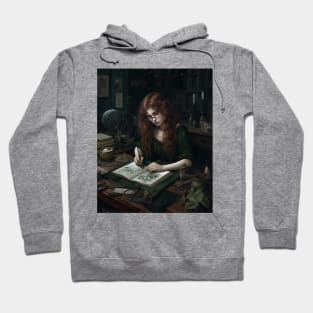 Girl with Glasses Sketching in Garden Shed Hoodie